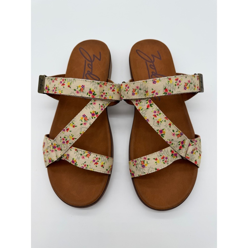 Zodiac Women Floral Strappy Slide Sandals Beige Multi Boho Flat Shoes 9